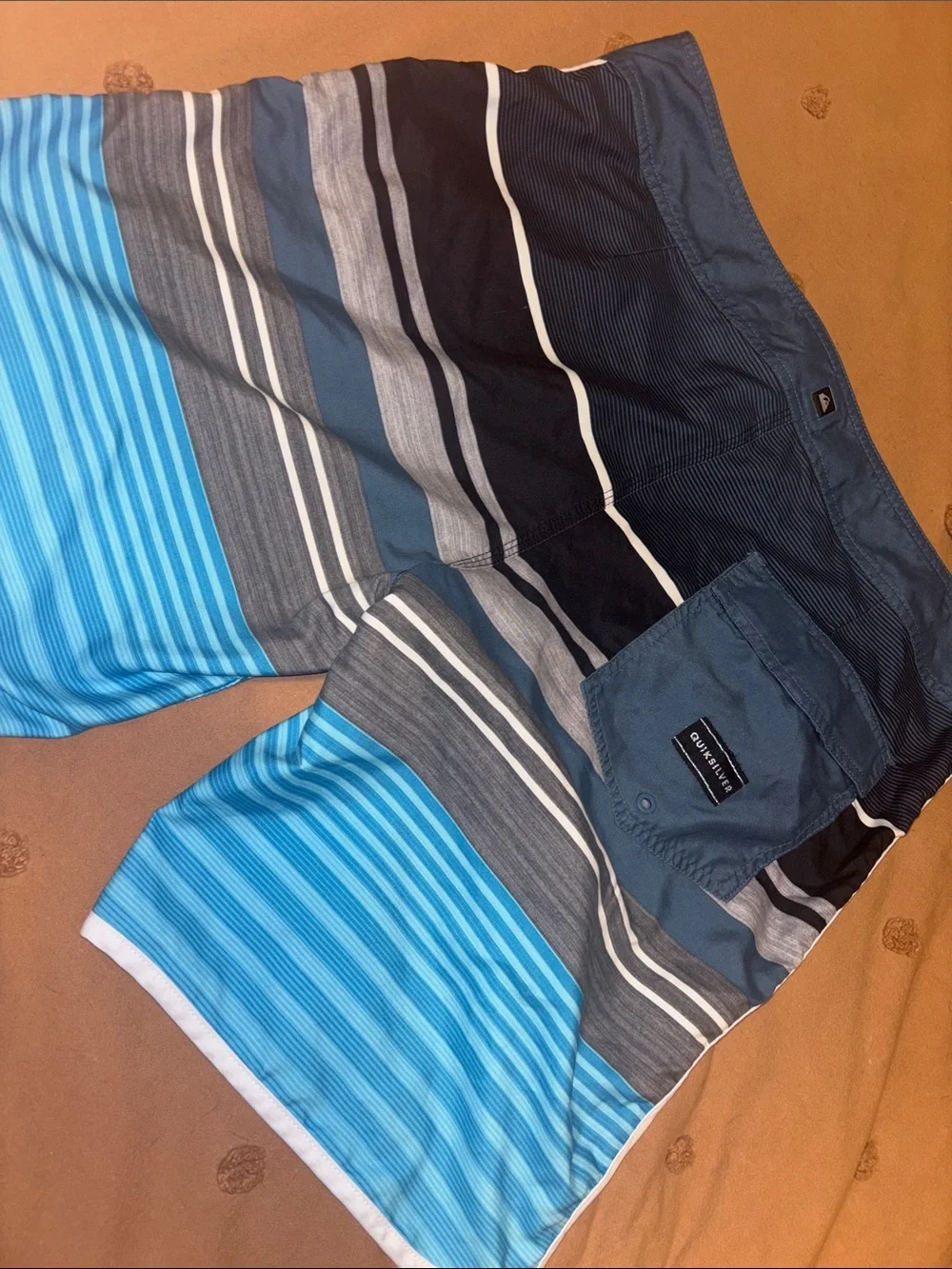 Quiksilver Blue and Black Striped Men’s Boardshorts